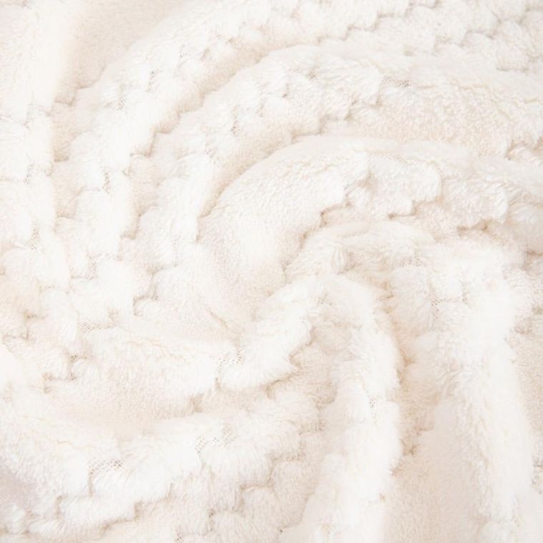 Homla, Mavro, koc, miękki ecru z ozdobnym przeszyciem i lamówką, 150-200 cm