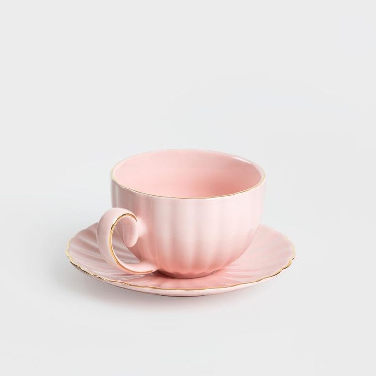 Homla, Mina, filiżanka, ze spodkiem duża różowa, 0,25 l