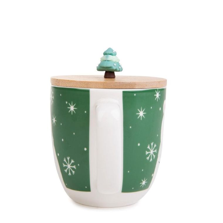 Homla, Moldy, kubek, zielony z misiem i ozdobną pokrywką, 0,3l