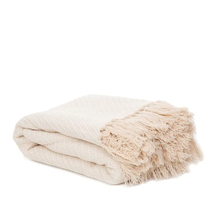 Homla, Morris, Pled ecru z frędzlami 130-170 cm