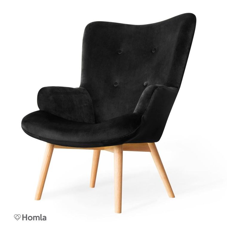 Homla, Moss, Fotel welurowy czarny 70-95 cm