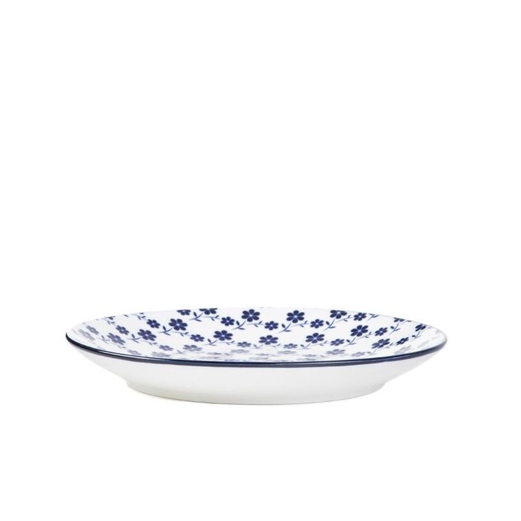 Homla, Navia, talerz, deserowy granatowy w kwiatuszki, 19 cm