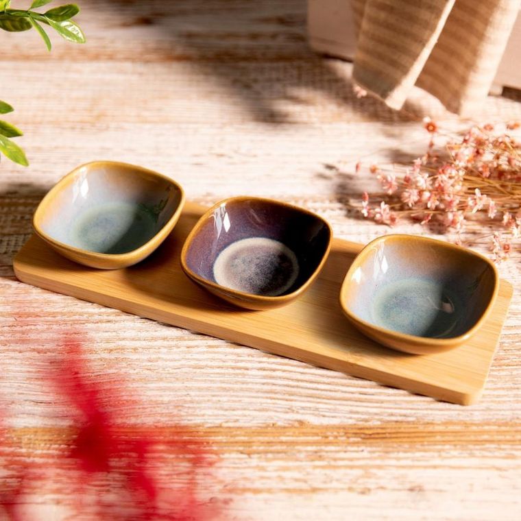 Homla, Rambla, zestaw miseczek z prostokątną podstawką, 29-3,5 cm