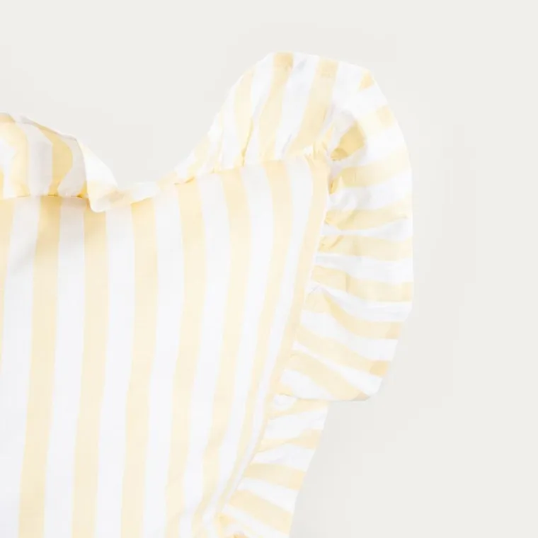 Homla, Trudy, pościel, bawełniana w żółte paski z falbanką, 140-200 cm