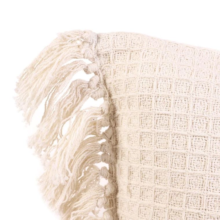 Homla, Vaffel, poszewka z frędzlami, ecru, 45-45 cm