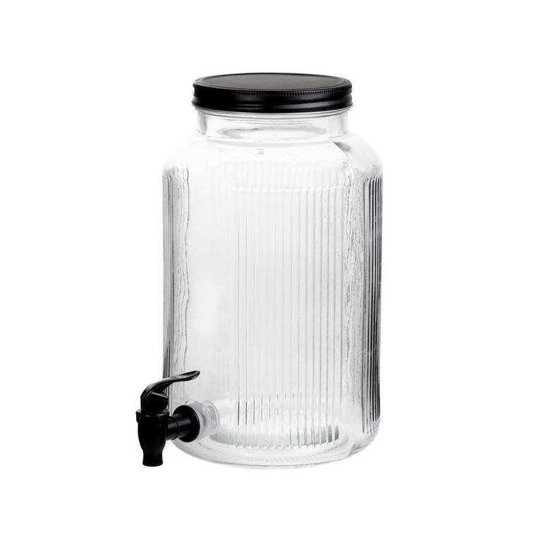 Homla, Velmo, słoik z kranikiem prążkowany z czarną pokrywką, 6l