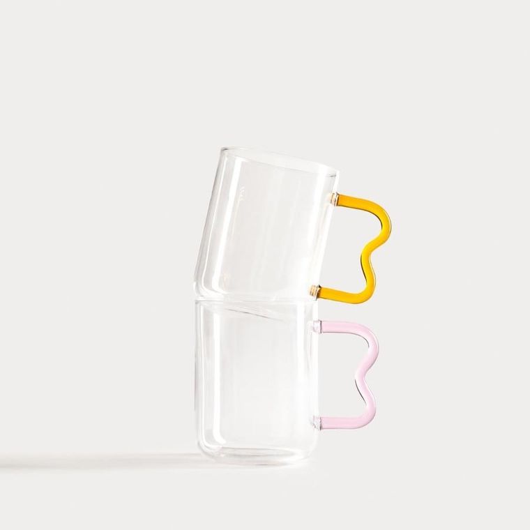 Homla, Zigra, szklanka, z falowanym żółtym uchem, 0,4l