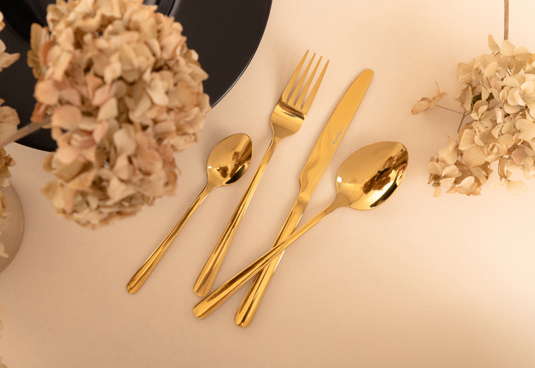 Homla,lugano, zestaw sztućców, złotych, 24 szt.