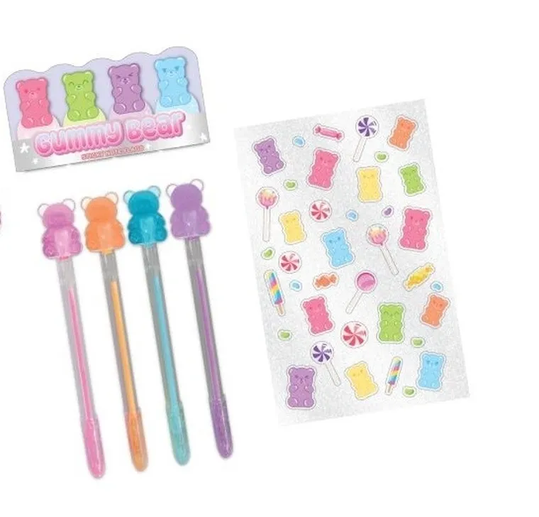 Hot Focus, długopisy żelowe z naklejkami, misie żelki