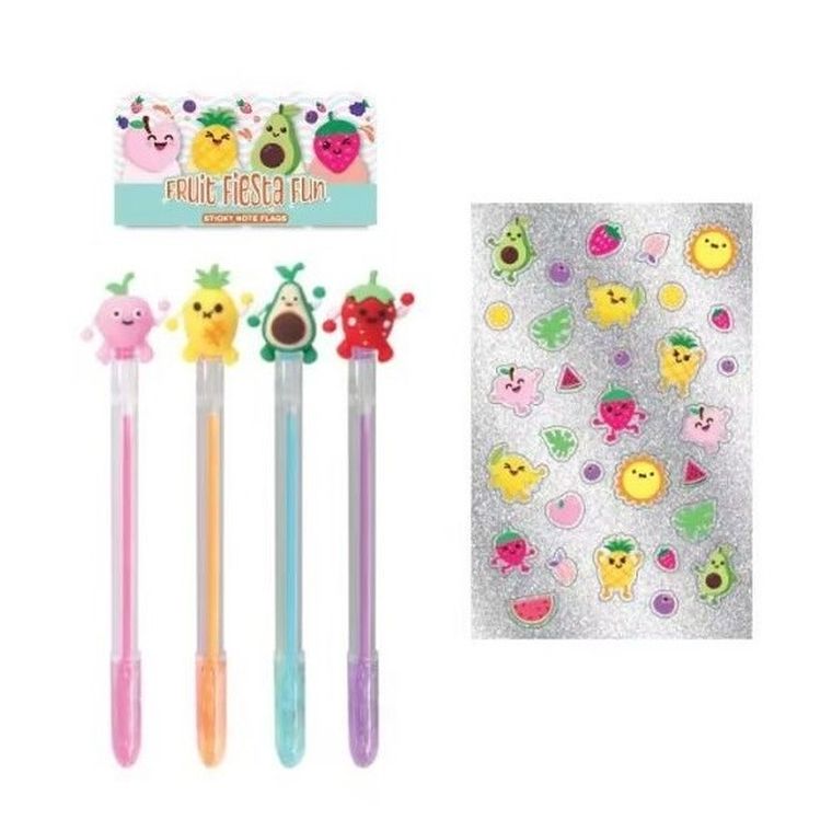 Hot Focus, długopisy żelowe z naklejkami, owoce, 4 szt.