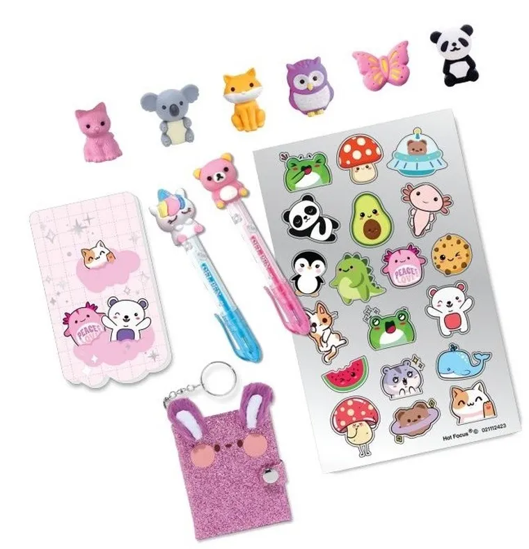 Hot Focus, długopisy żelowe z notesikiem i breloczkiem, zwierzątka