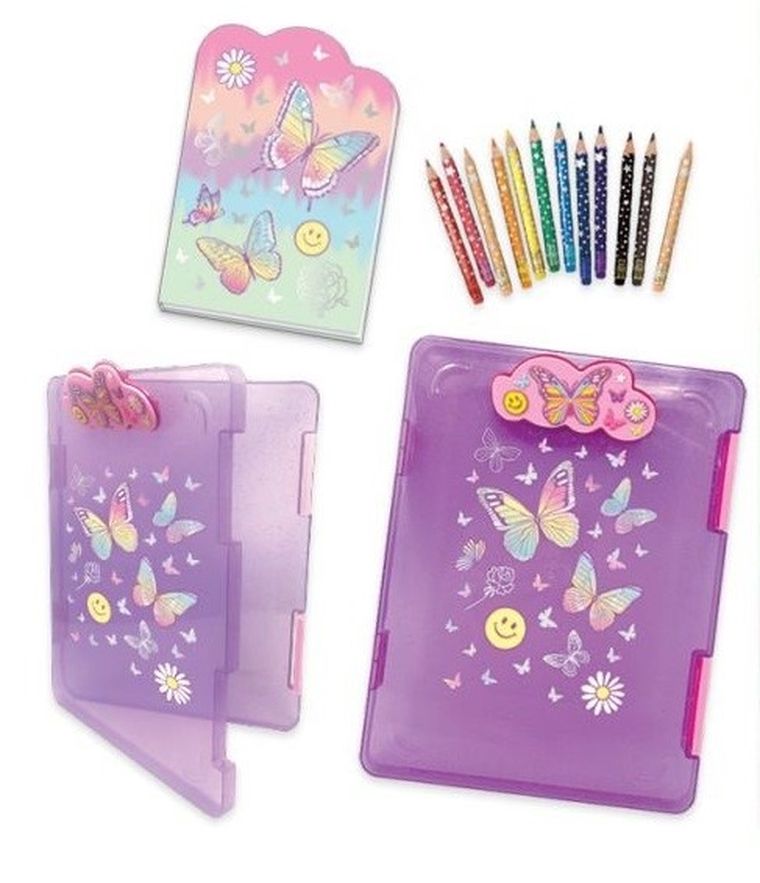 Hot Focus, teczka A4 z klipsem + kredki, motylki, 1 szt.