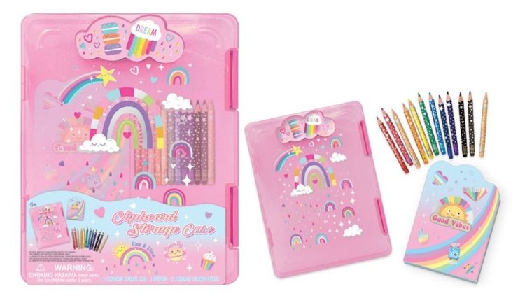 Hot Focus, teczka A4 z klipsem + kredki, tęcza, 1 szt.