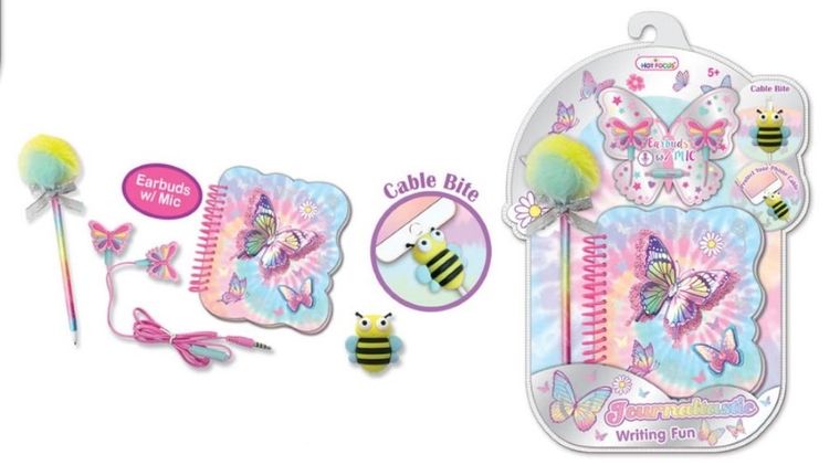 Hot Focus, zestaw: słuchawki, zatyczka, kołozeszyt i długopis, Motylek