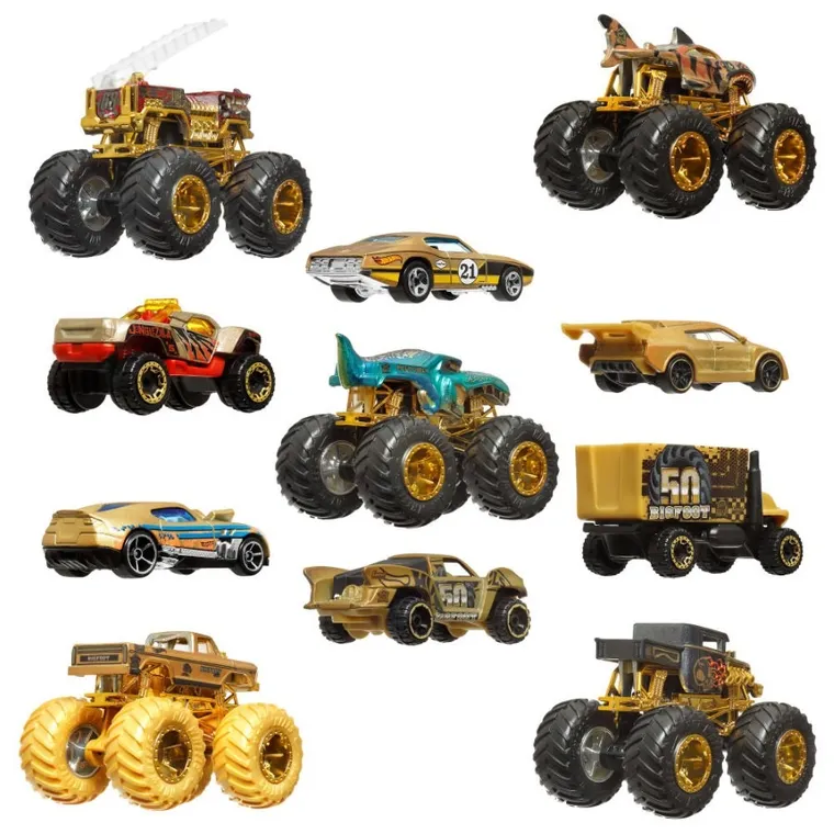 Hot Wheels, Monster Trucks, Bigfoot 50 rocznica, Monster Trucki i samochodziki, zestaw aut