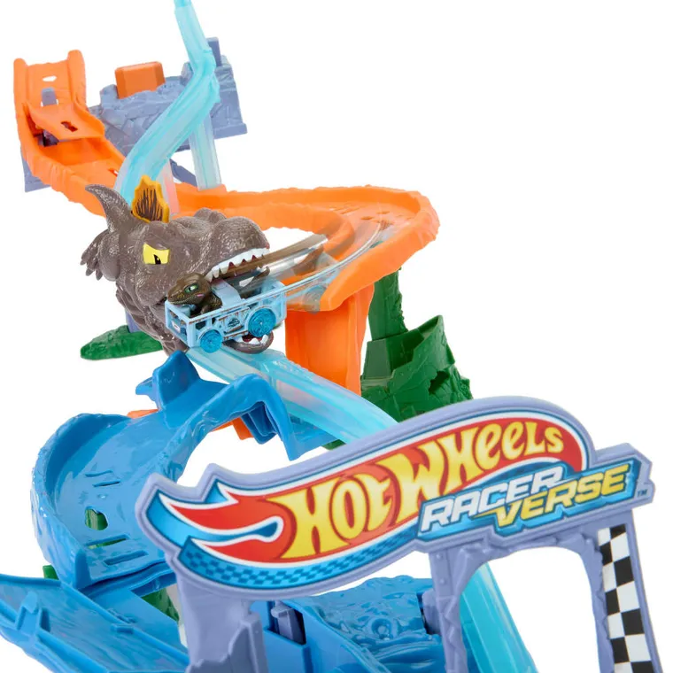Hot Wheels, RacerVerse Jurassic World, Morski dinopościg, zestaw do zabawy z autkiem