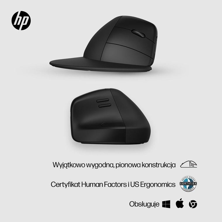 HP, 920 ergonomic vertical mouse, mysz bezprzewodowa, czarna