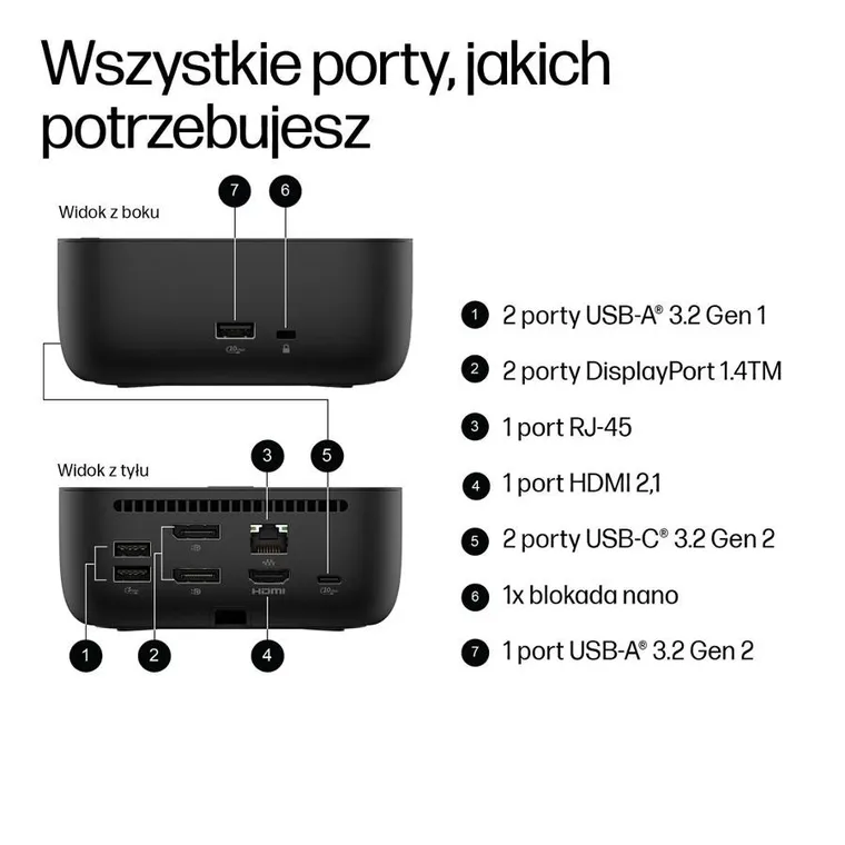 HP, Dock G6, stacja dokująca z zasilaczem, 100W, czarna