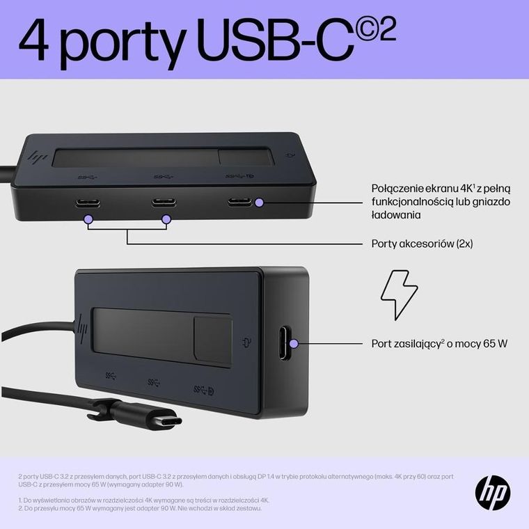 HP, Hub USB-c 4k 6g842aa 4 Porty USB-c, czarny