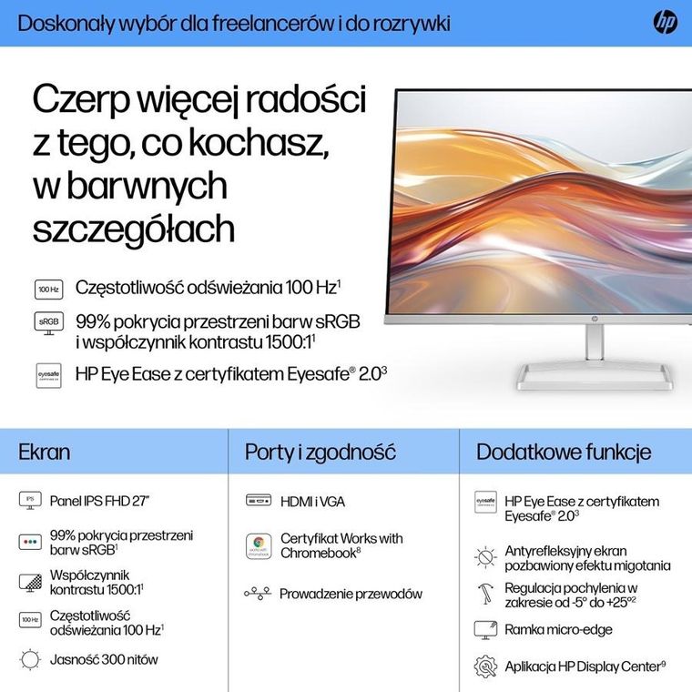 HP, monitor LED IPS 27", 527sf, 100Hz