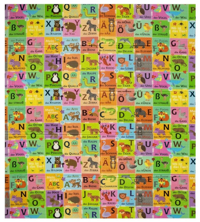 Humbi, dwustronna mata edukacyjna z pianki XPE, alfabet niemiecki i wieś, 180-200 cm