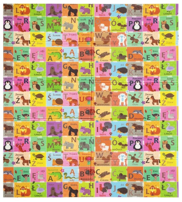 Humbi, dwustronna mata edukacyjna z pianki XPE, alfabet polski i wieś, 180-200 cm