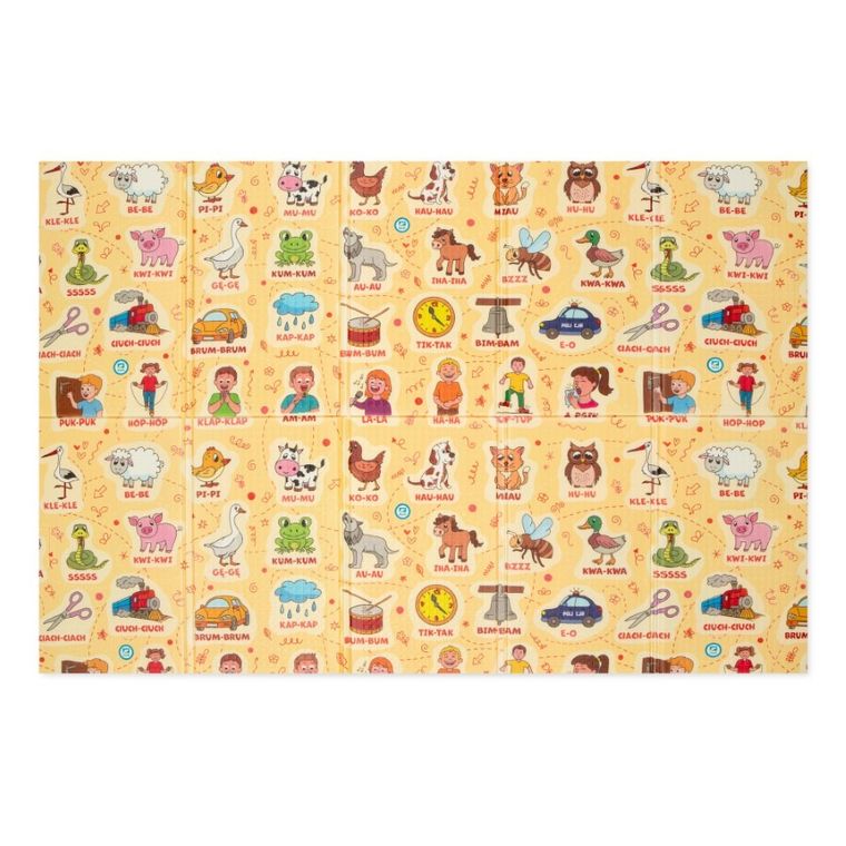 Humbi, dwustronna mata edukacyjna z pianki XPE, onomatopeje zwierząt, polski alfabet, 120-180 cm