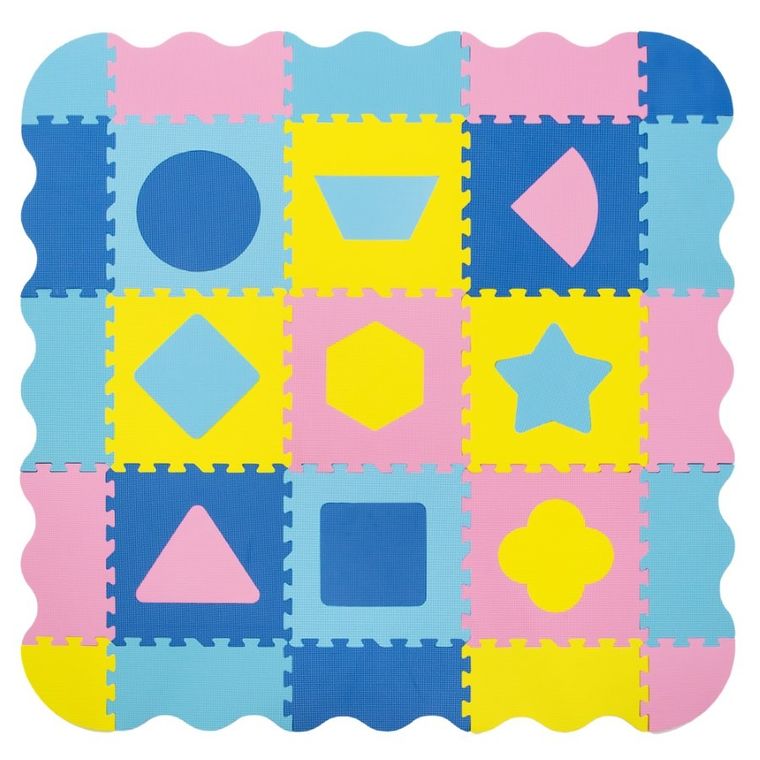 Humbi, mata piankowa, puzzle, kształty, żółty niebieski różowy, 120-120 cm