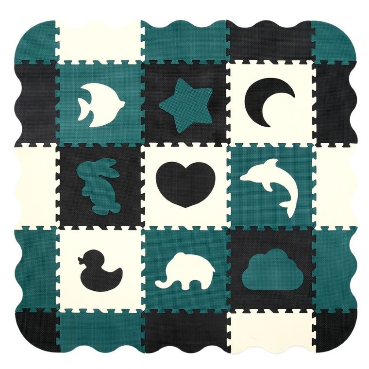 Humbi, mata piankowa, puzzle, kształty zoo, czarny kremowy ciemnozielony, 120-120 cm