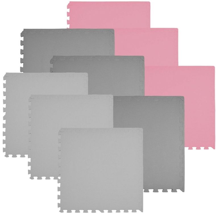 Humbi, mata piankowa, puzzle, róż, grafit, szary, 60-60 cm, 9 szt.