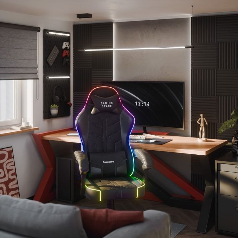 Huzaro, Force 2.7 RGB Black, fotel gamingowy, welurowy