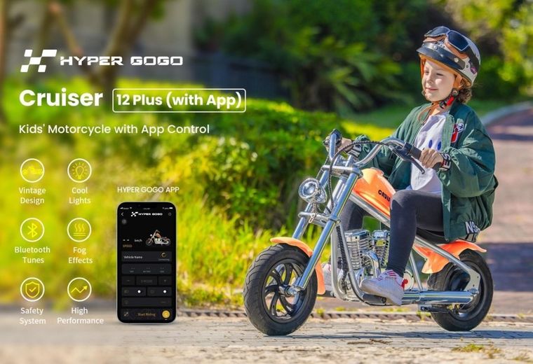 Hyper Gogo, Cruiser 12 Plus, Motocykl, pojazd na akumulator, z dostępem do aplikacji, czarny