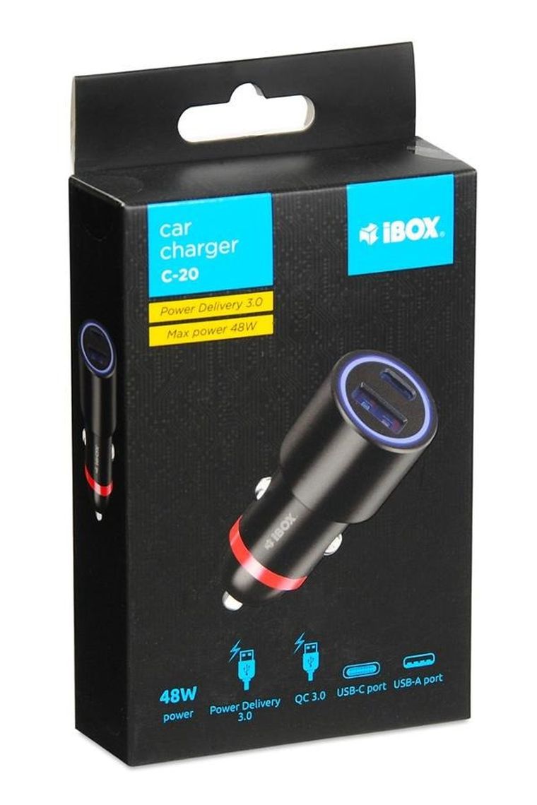 iBox, ładowarka samochodowa, C-20 USB C+A, 48W