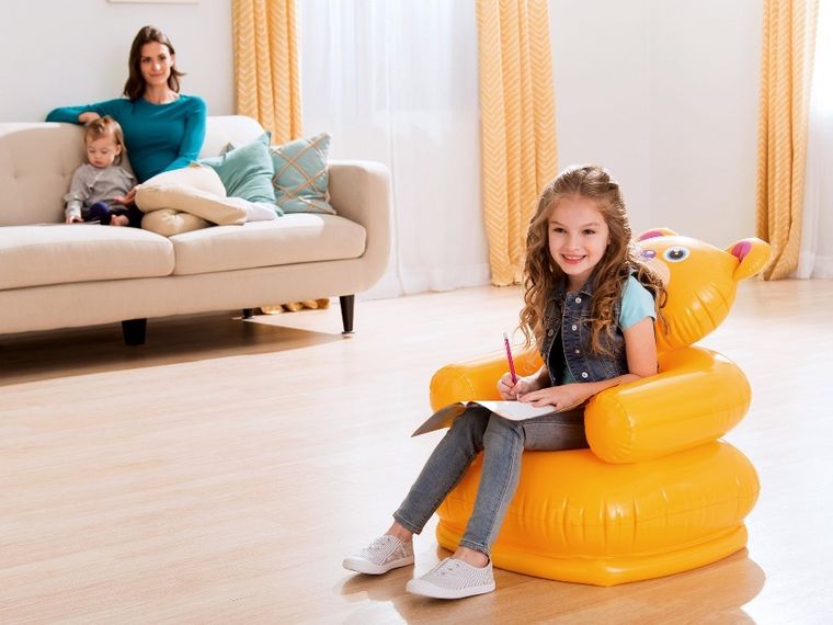 Intex, miś, fotel dmuchany dla dzieci, pomarańczowy