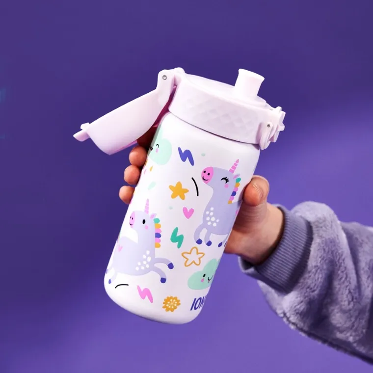 ION8, Jednorożec, stalowy bidon z ustnikiem, liliowy, 400 ml