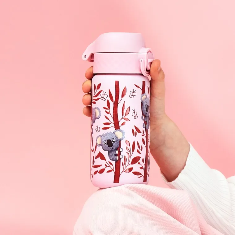 ION8, Koala, stalowy bidon z ustnikiem, różowy, 400 ml