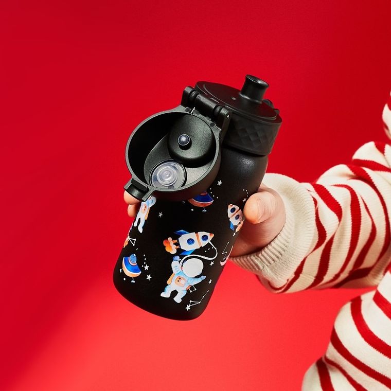 ION8, Kosmos, bidon z ustnikiem ze stali nierdzewnej, czarny, 400 ml