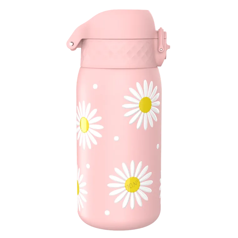 ION8, Kwiatki, bidon z ustnikiem ze stali nierdzewnej, różowy, 400 ml