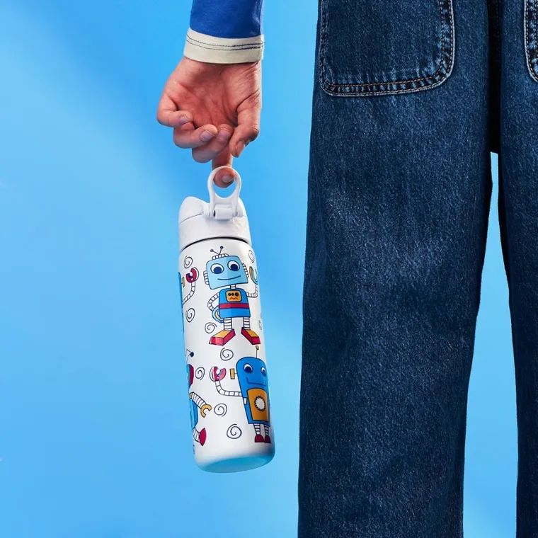 ION8, Roboty, bidon stalowy z ustnikiem, biały, 600 ml