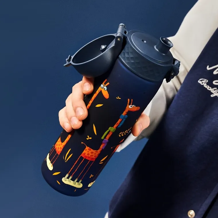 ION8, Żyrafy, bidon z ustnikiem, niebieski, 500 ml