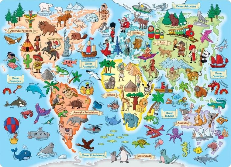 Jako, Mapa Świata, puzzle, 70 elementów