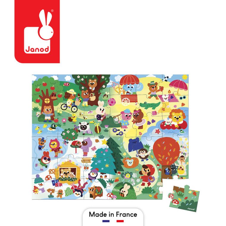 Janod, 4 pory roku, puzzle w walizce, 36 elementów