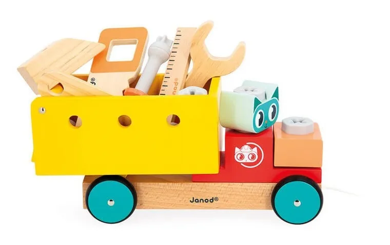 Janod, Brico ‘Kids, ciężarówka do składania, drewniany pojazd do ciągnięcia