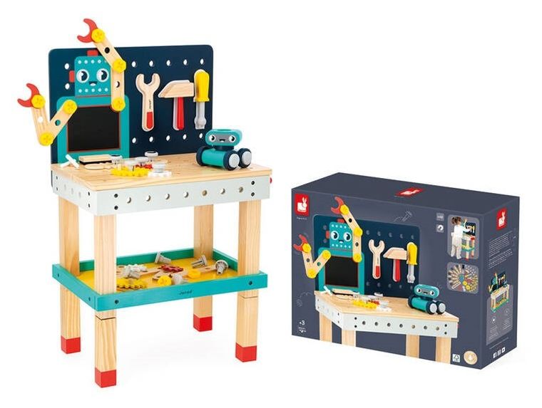 Janod, Brico ‘Kids, duży stolik, warsztat drewniany, magnetyczny, Robot