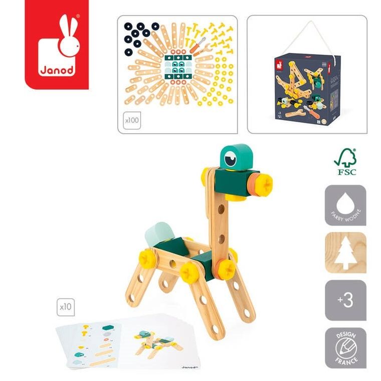 Janod, Brico'kids, zestaw konstruktora, 100 elementów