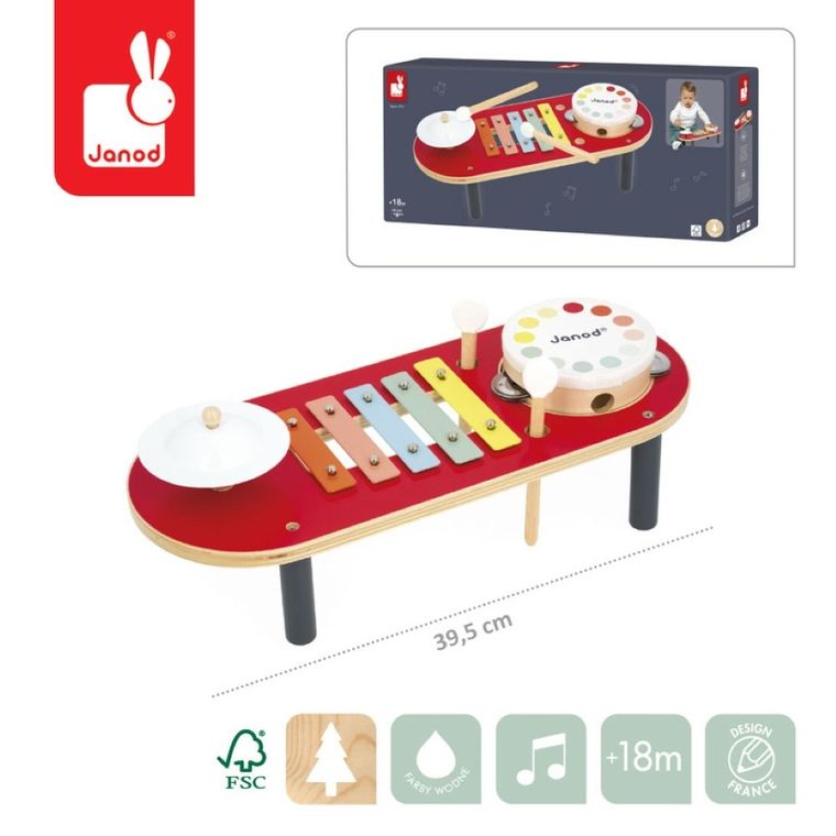Janod, Confetti, stolik muzyczny, drewniane instrumenty