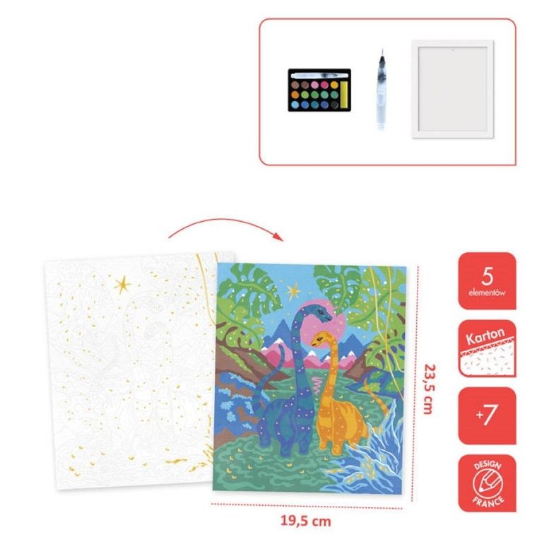 Janod, Dinozaury, malowanie po numerach, zestaw kreatywny, 2 obrazy