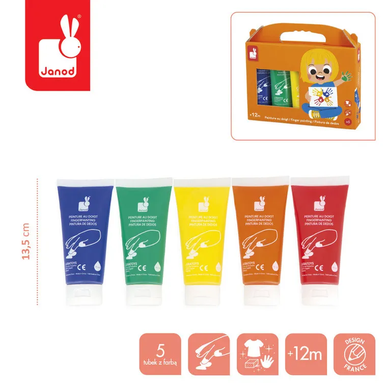 Janod, farbki do malowania rękami, 5 kolorów
