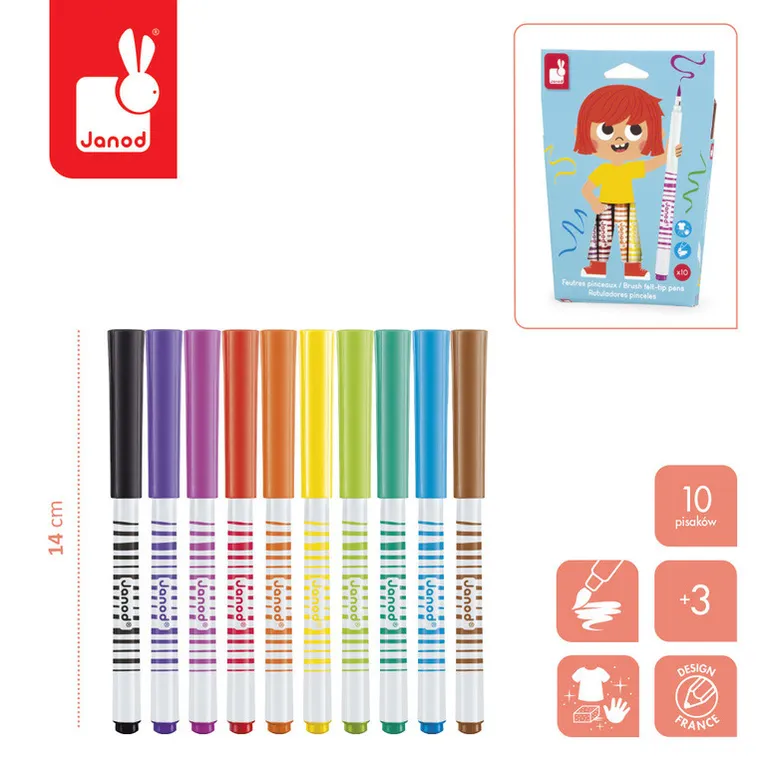 Janod, flamastry pędzelkowe, 10 kolorów