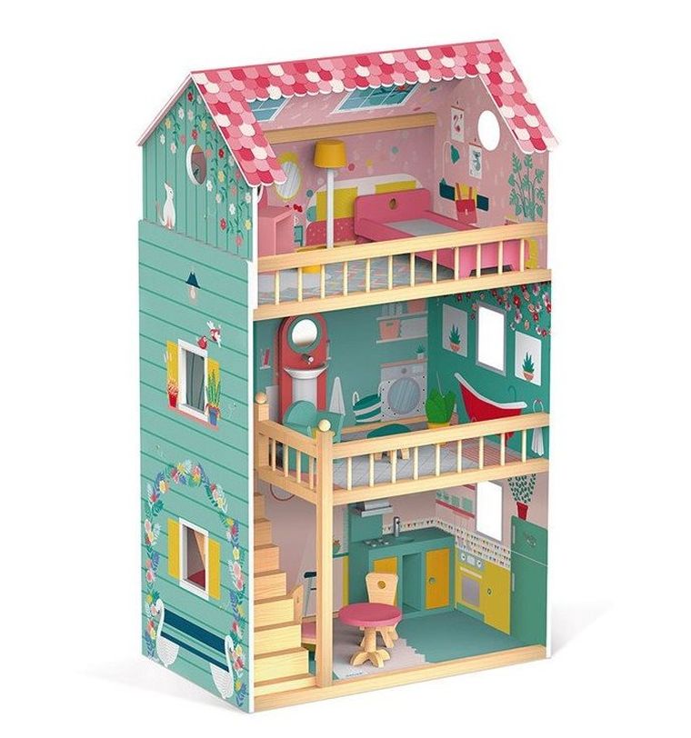 Janod, Happy Day, domek dla lalek XL z 12 akcesoriami